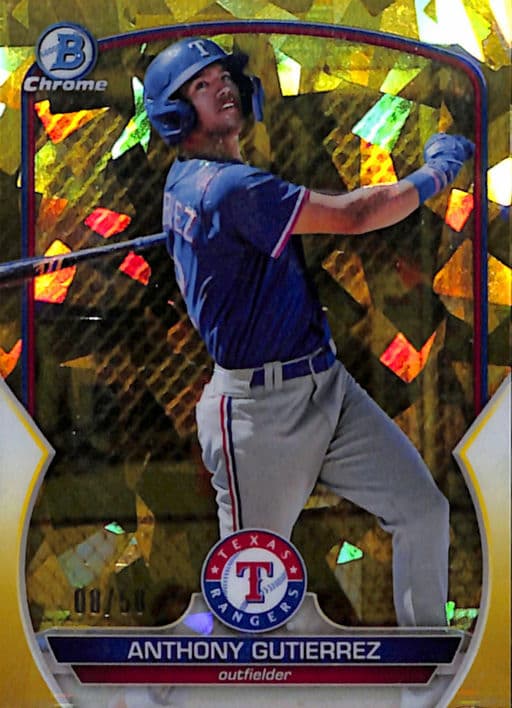 Anthony Gutierrez 2023 Bowman Chrome yellow Sapphire BCP-166 Texas Rangers /50