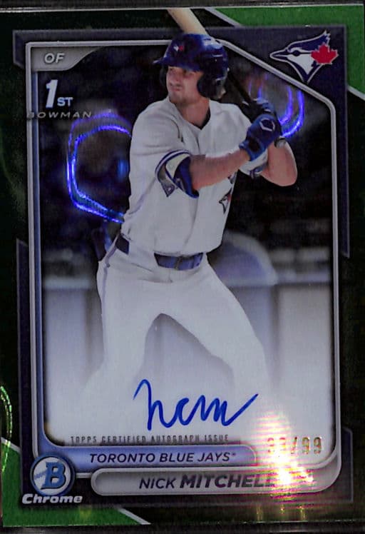 2024 Bowman Chrome Green Lava Refractor Blue Jays Nick Mitchell AUTO CPA-NMI /99