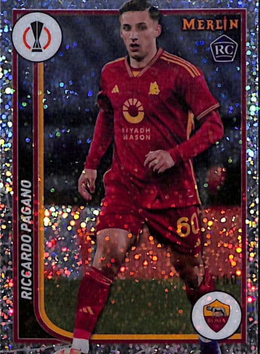 Riccardo Pagano 2024 Topps Merlin #95 ROOKIE Speckle AS Roma /150