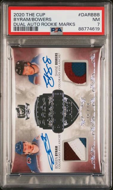 2020 UPPER DECK THE CUP DUAL AUTO ROOKIE BOOKMARKS BYRAM/BOWERS DARBBB PSA 7 /18