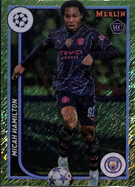 Micah Hamilton 2024 Topps Merlin #140 Green Shimmer ROOKIE Manchester City /399