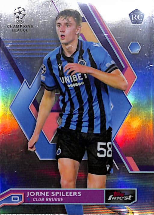 Jorne Spileers 2023 Topps Finest #135 Champions League ROOKIE Refractor