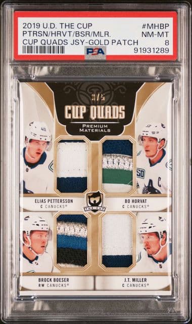 2019 UPPER DECK THE CUP QUADS JERSEY PTRSN/HRVT/BSR/MLR. MHBP GOLD PATCH PSA8 /5