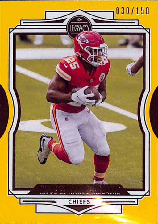Clyde Edwards-Helaire 2021 Panini Legacy Football #94 yellow /150 Kansas City Chiefs