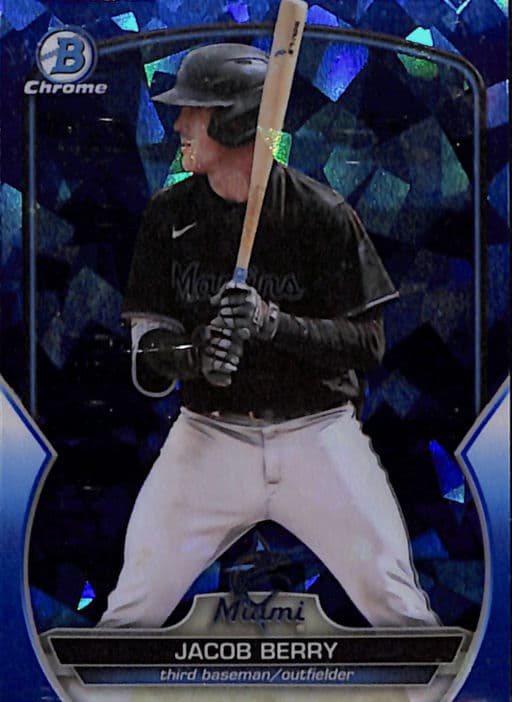 Jacob Berry 2023 Bowman Chrome BDC-19 Sapphire Miami Marlins