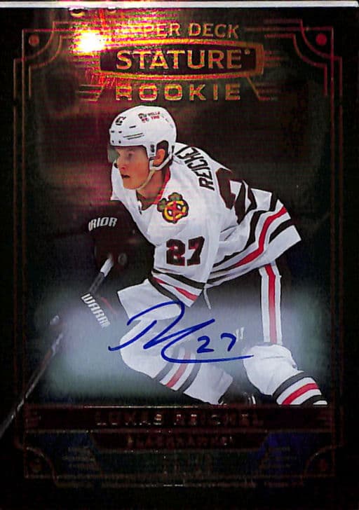 2022-23 Upper Deck Stature Green Chicago Blackhawks Lukas Reichel RC AUTO #153 /20