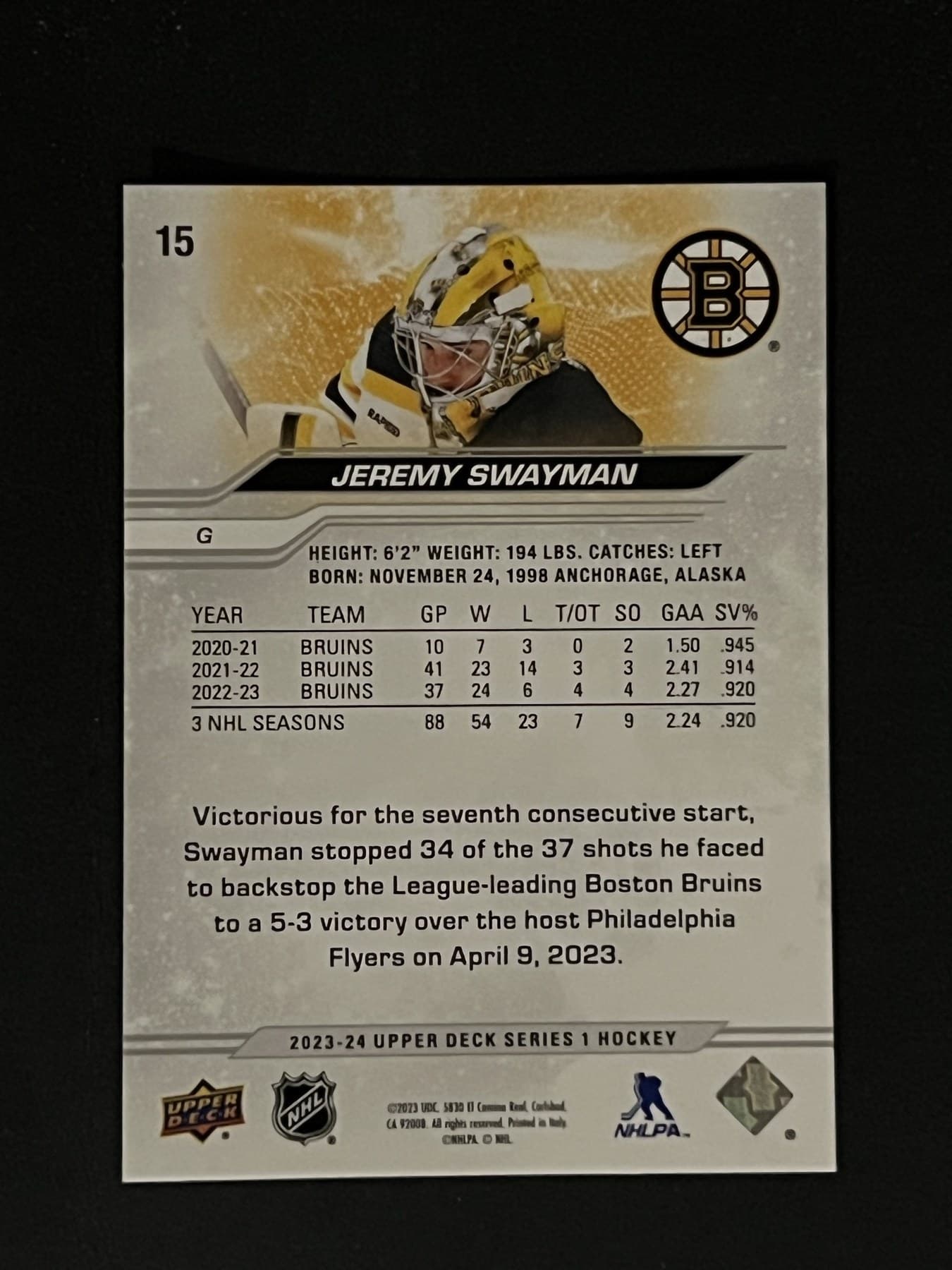 Jeremy Swayman back