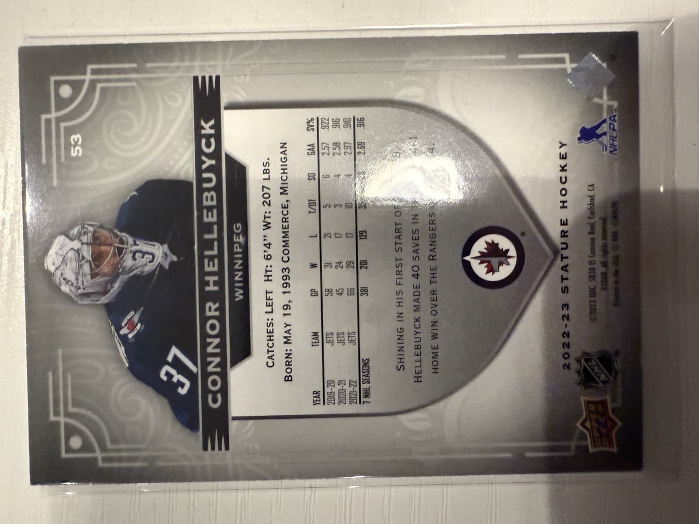 Connor Hellebuyck back