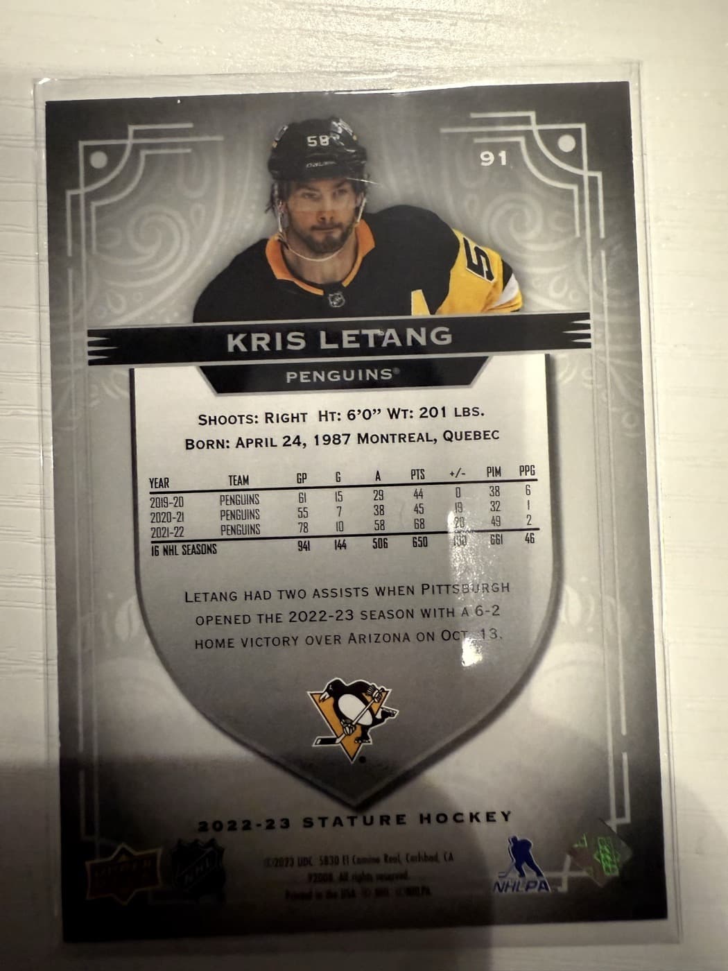 Kris Letang back