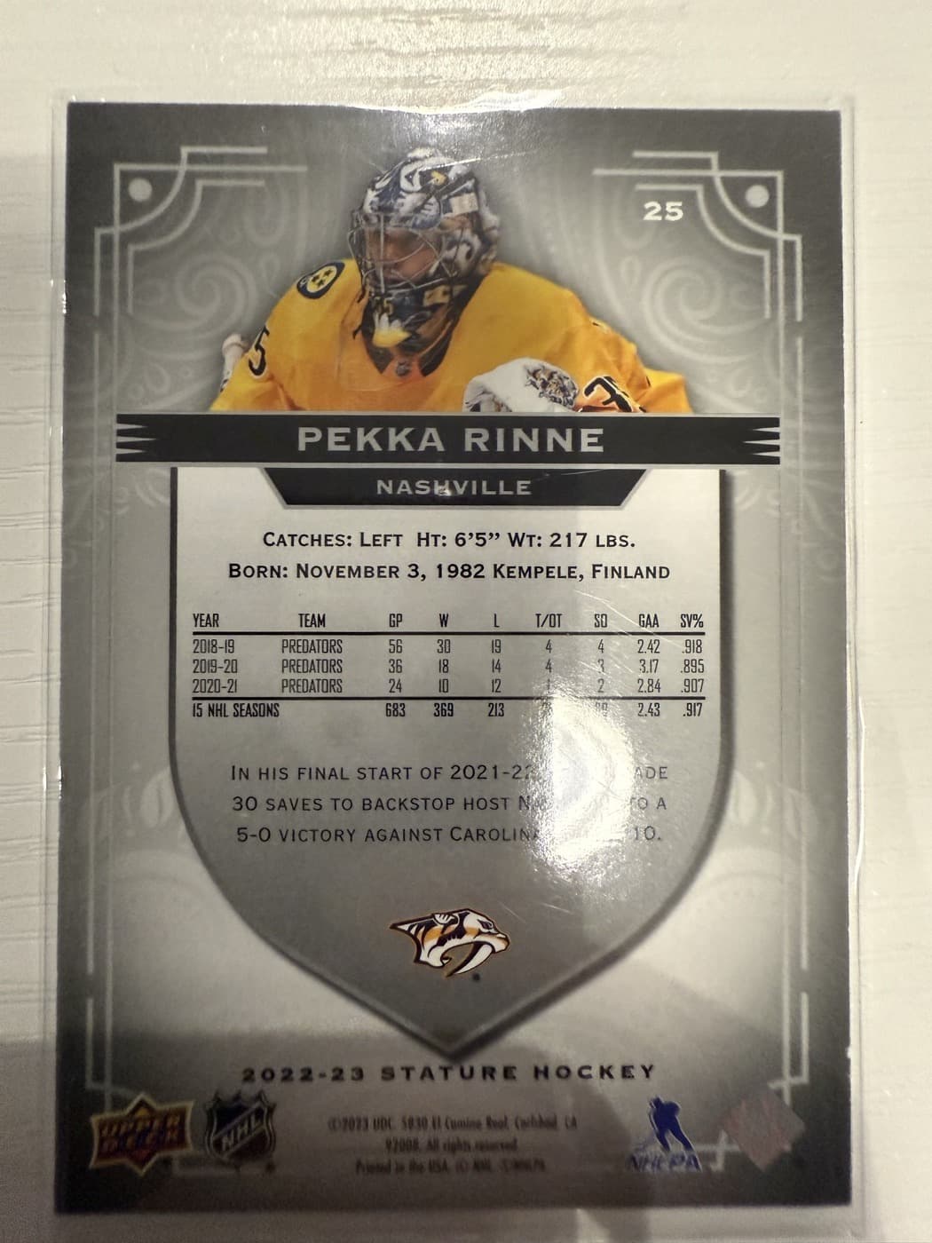 Pekka Rinne back