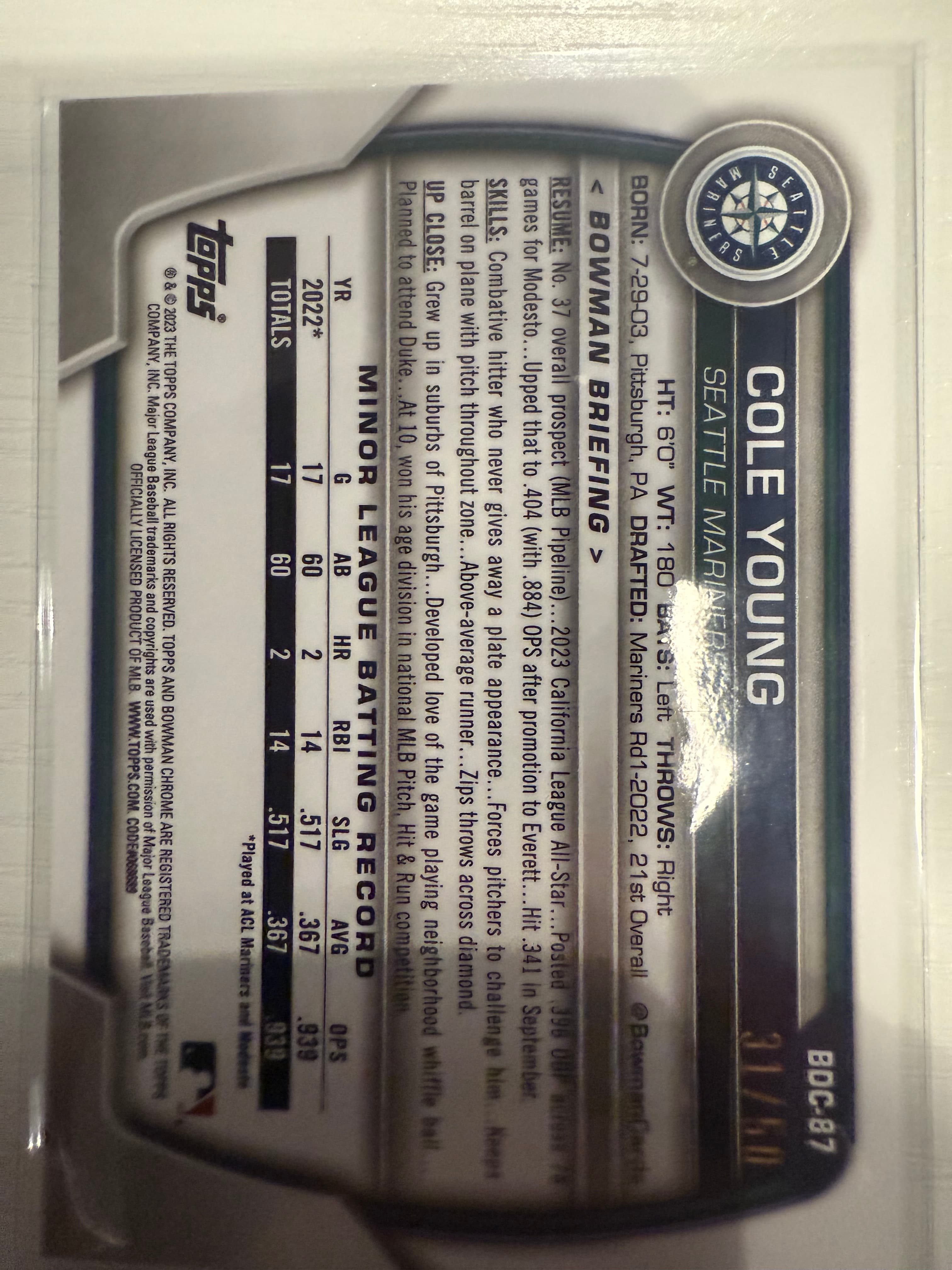 Cole Young back