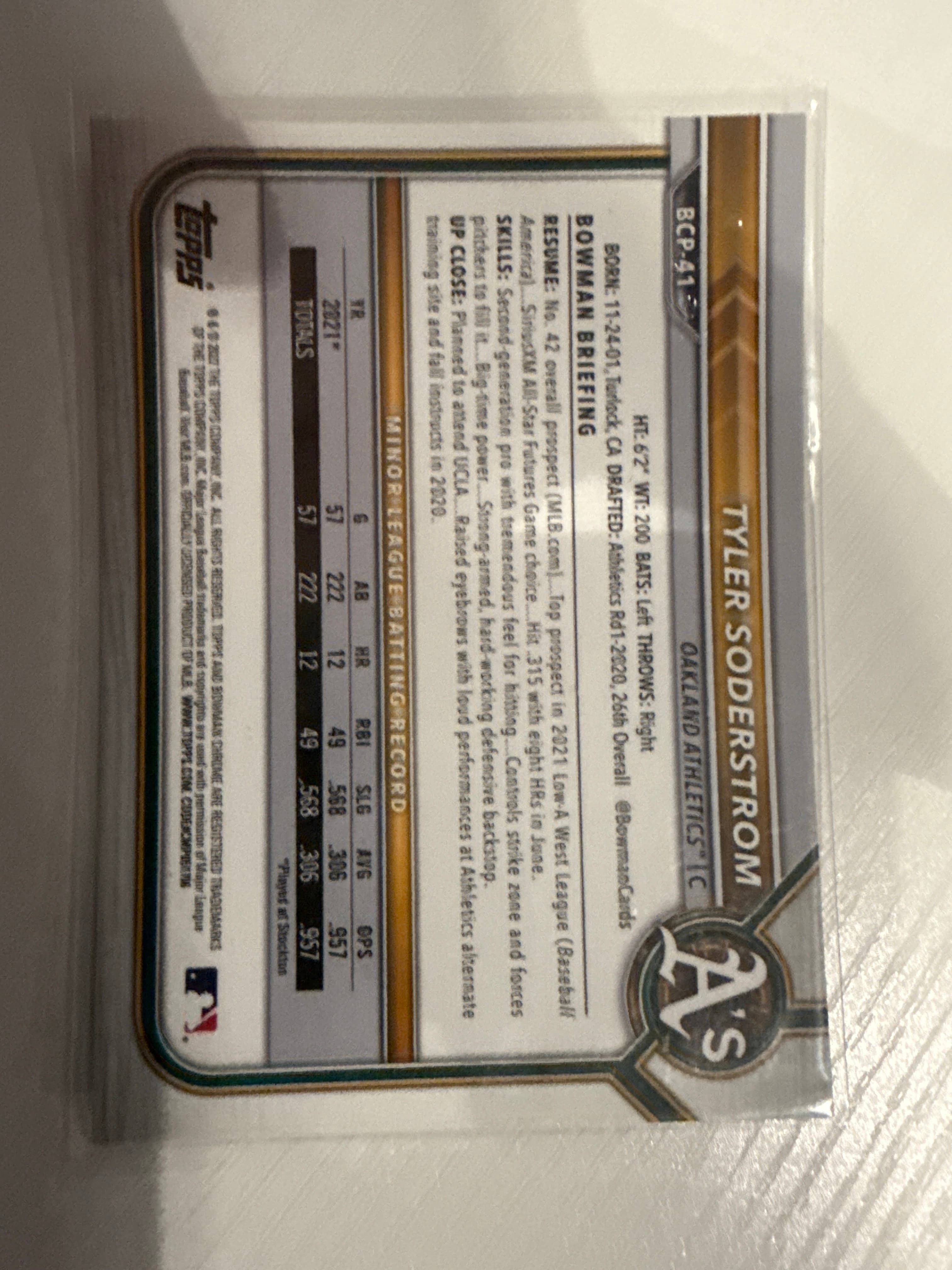 Tyler Soderstrom Bowman Mixed Prospect 27 Card Lot back