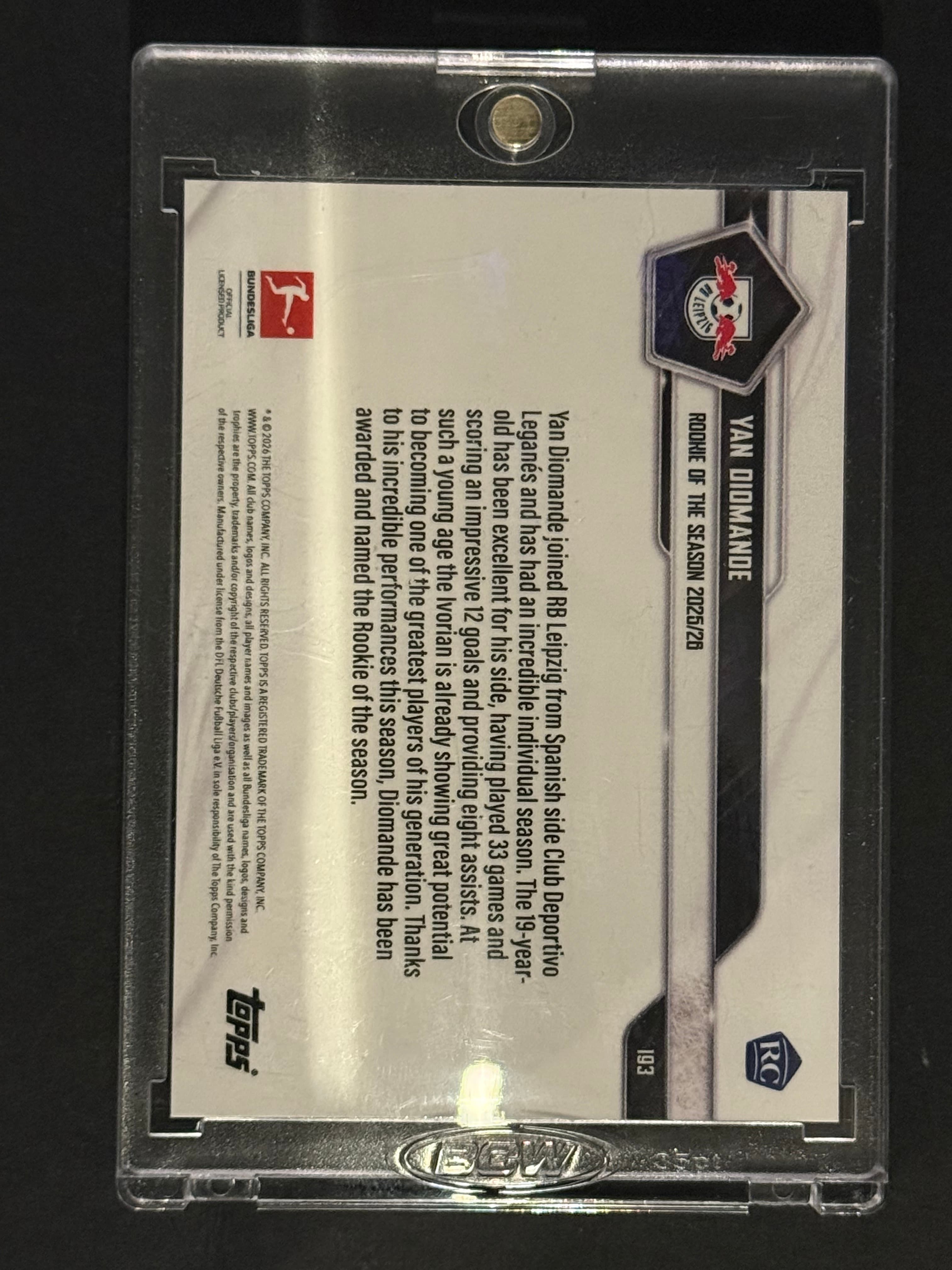 2025-26 Topps NOW Bundesliga Yan Diomande RC Rookie of Season #193 Orange 23/25 back