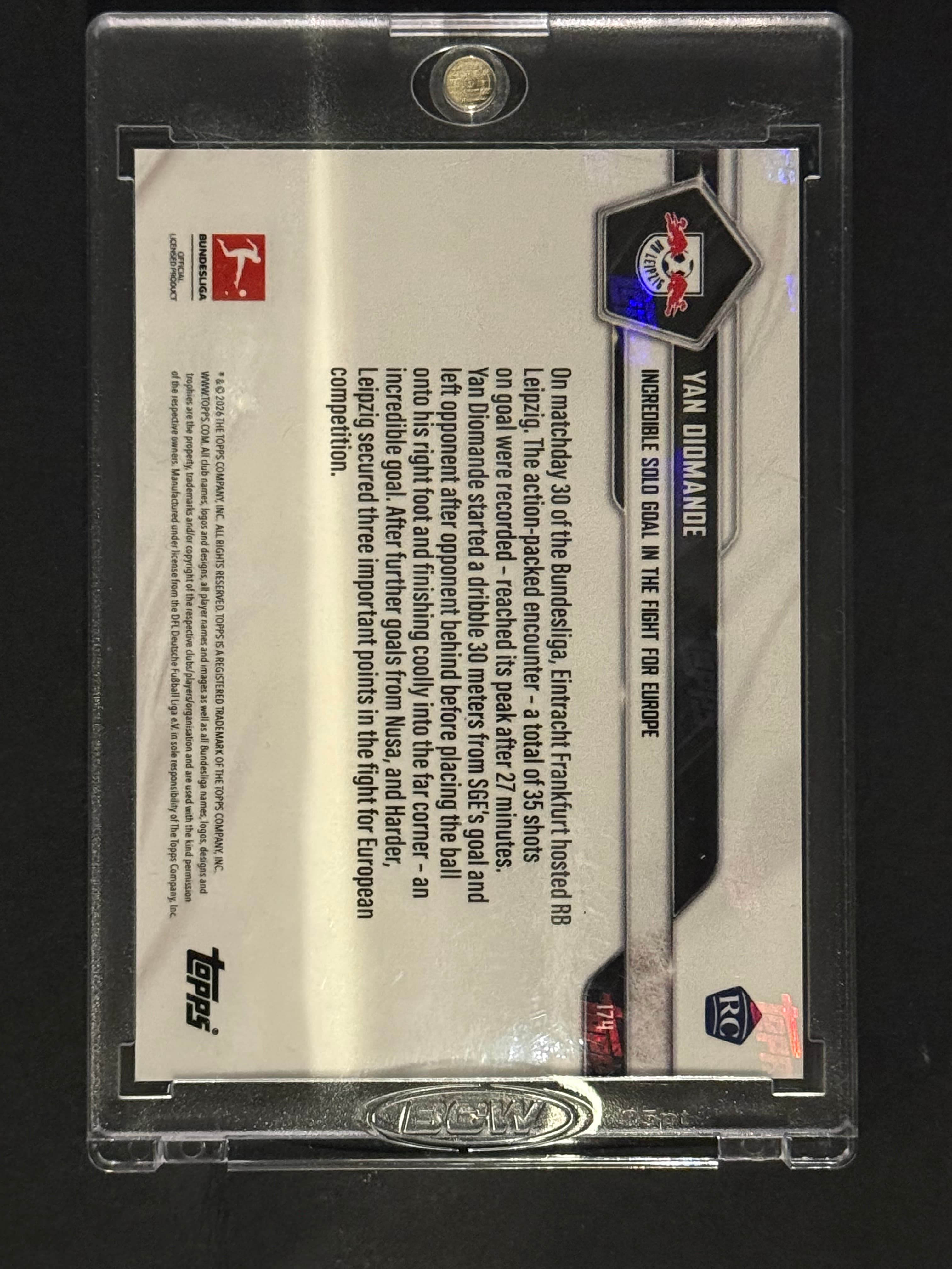2025-26 Topps NOW Bundesliga Yan Diomande RC #174 Orange Foil 24/25 back