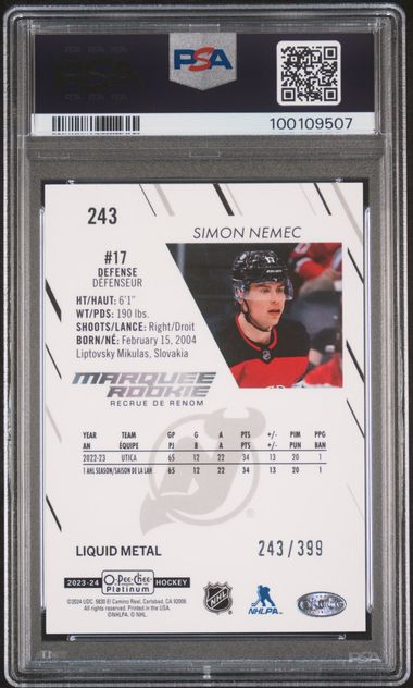 2023 O-PEE-CHEE PLATINUM SIMON NEMEC   243  LIQUID METAL PSA GEM MT 10  /399