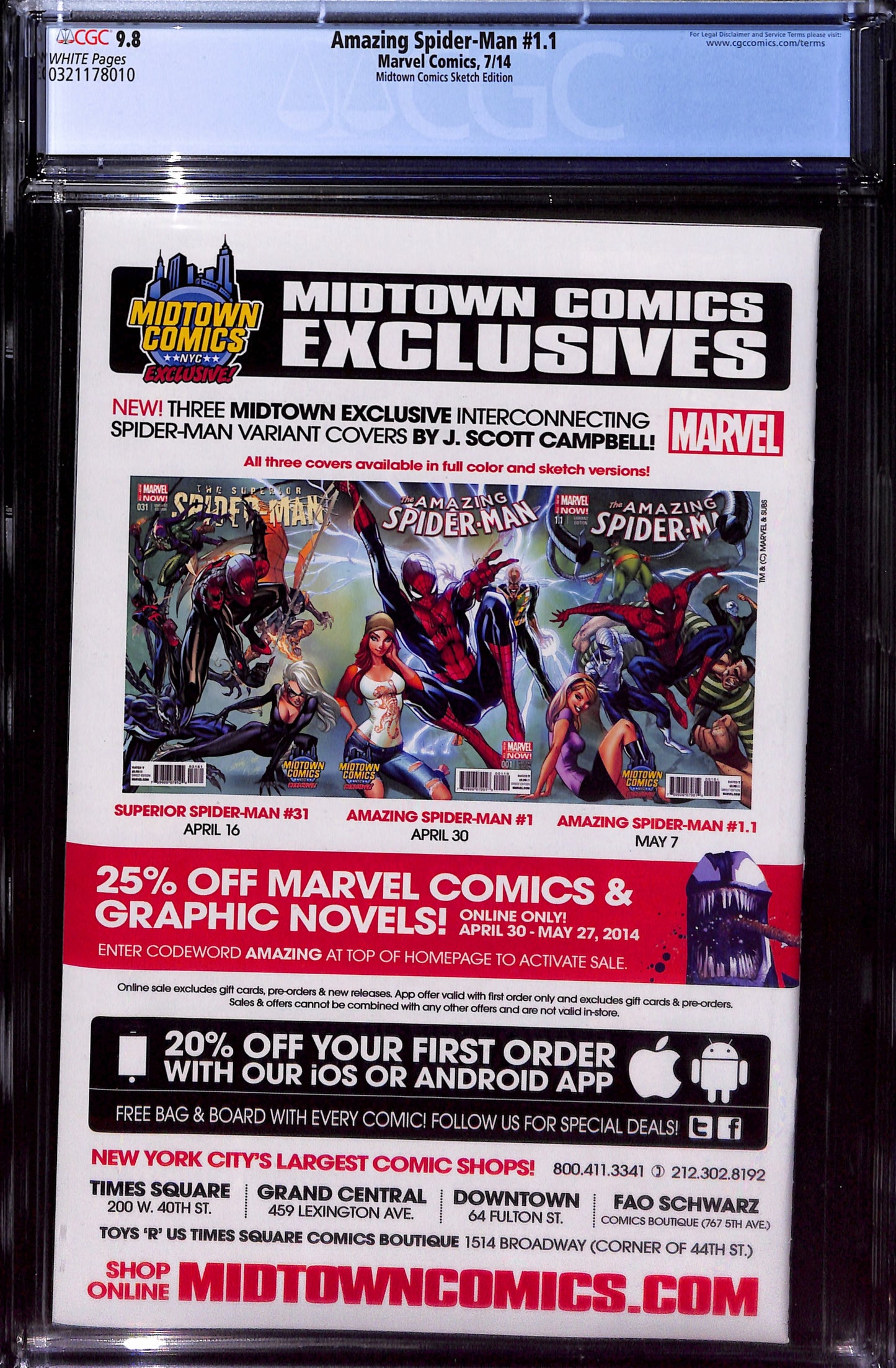 Amazing Spider-Man #1.1 Midtown Comics Sketch Edition 9.8