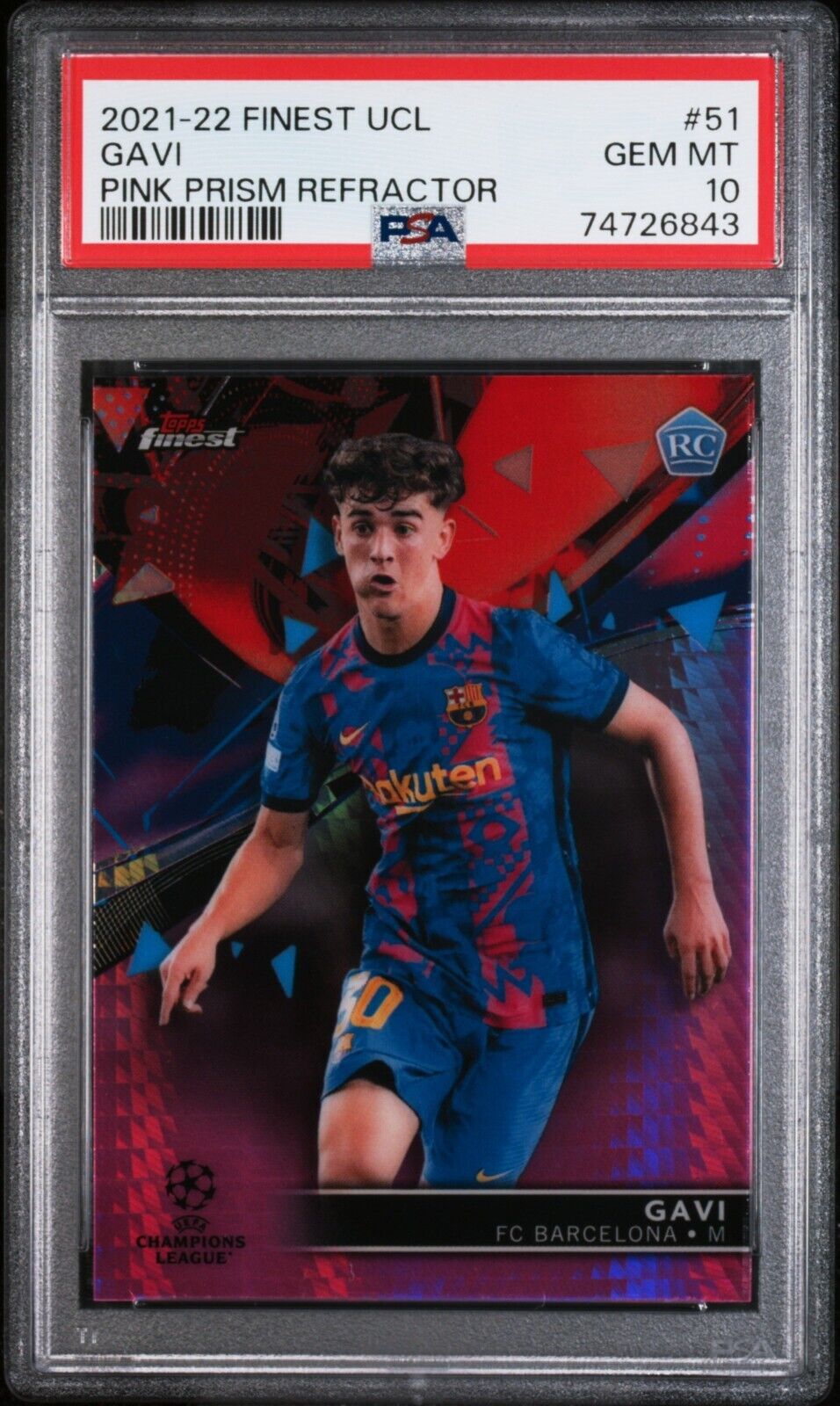 2021-22 TOPPS FINEST UEFA CHAMPIONS LEAGUE GAVI PINK PRISM REFRACTOR PSA 1O /125