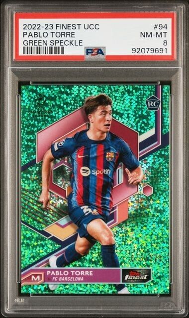 2022-23 TOPPS FINEST UEFA PABLO TORRE 94 GREEN SPECKLE REFRACTOR PSA 8 /125