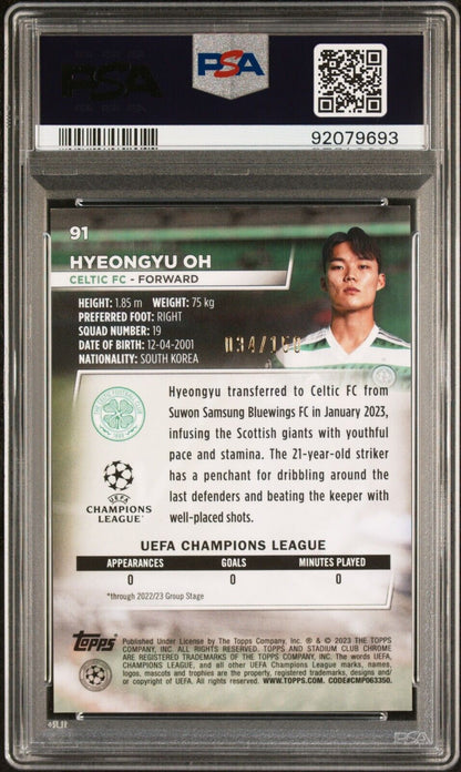 2022-23 TOPPS STADIUM CLUB CHROME UEFA HYEONGYU OH 51 PINK WAVE PSA 10 /150