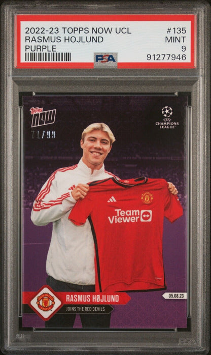 2022 TOPPS NOW UEFA CHAMPIONS LEAGUE RASMUS HOJLUND 135 PURPLE PSA 9 /99