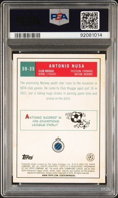 2022-23 TOPPS CHROME UEFA ANTONIO NUSA 59-35 PSA 10