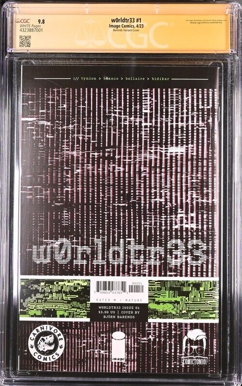 w0rldtr33 #1 Barends Variant Cover Signed by Barends CGC 9.8 (2023)