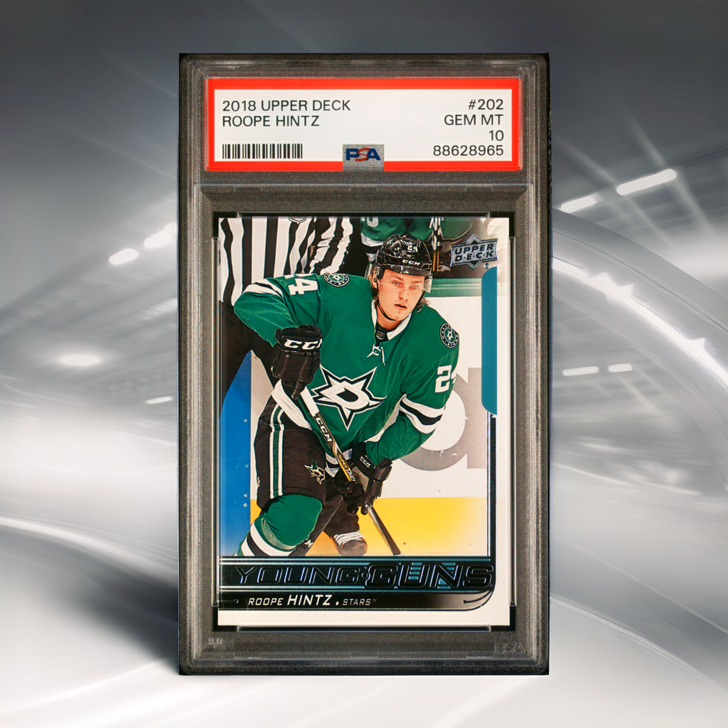 2018 UPPER DECK HOCKEY 202 ROOPE HINTZ YOUNG GUNS PSA 10