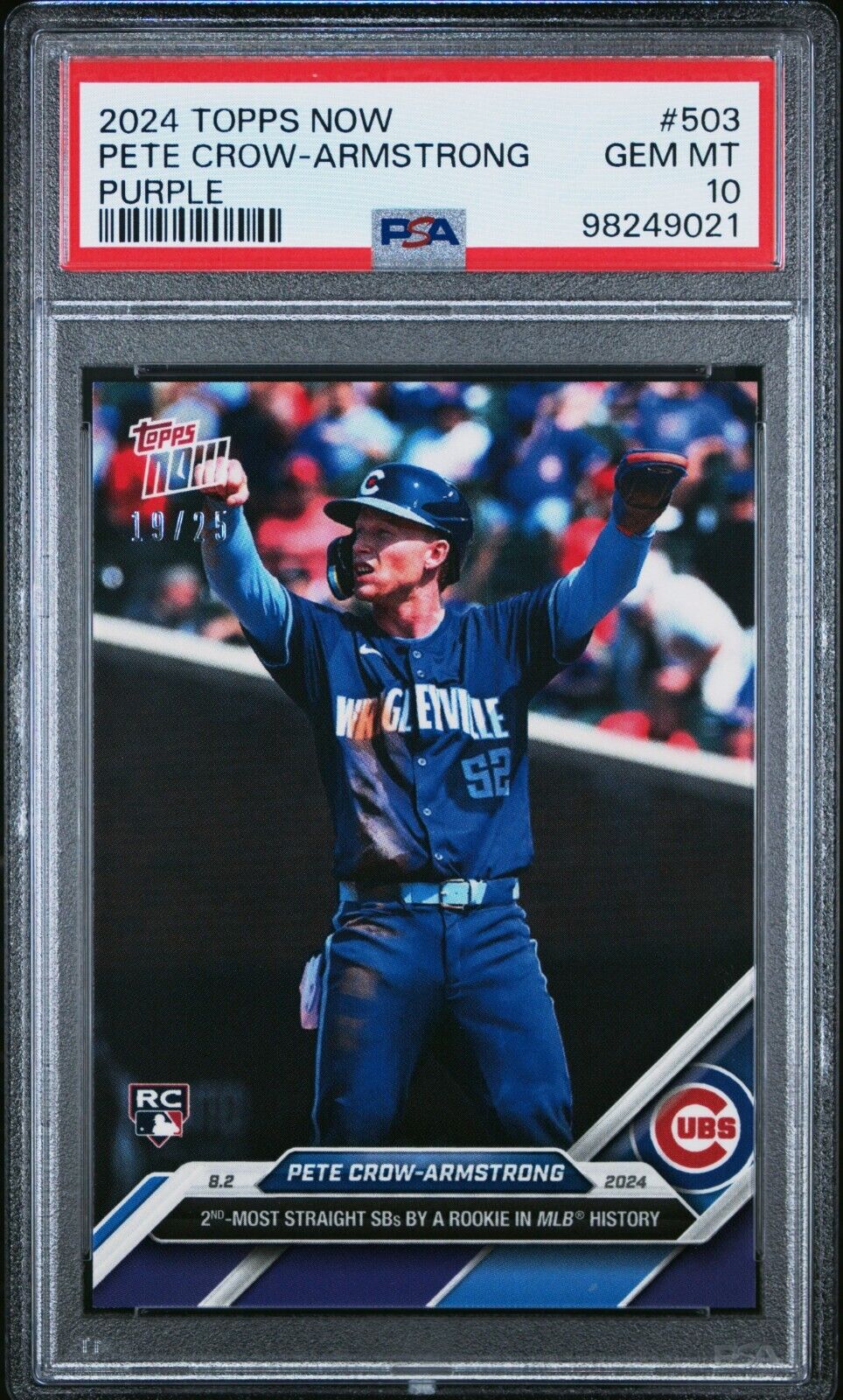 2024 TOPPS NOW 503 PETE CROW-ARMSTRONG PURPLE PSA 10  /25 