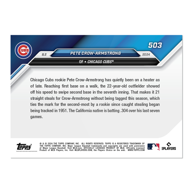 Pete Crow-Armstrong - 2024 MLB TOPPS NOW® Card 503 Cubs * PRESALE *