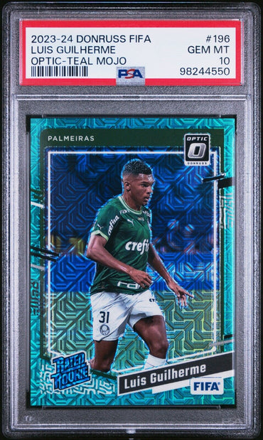 2023-24 PANINI DONRUSS FIFA 196 LUIS GUILHERME OPTIC-TEAL MOJO GEM MINT 10 /49