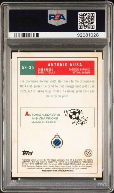 2022-23 TOPPS CHROME UEFA ANTONIO NUSA 59-35 1959 TOPPS-GOLD LAVA PSA 10