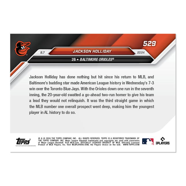 "PRE-SALE" Jackson Holliday - 2024 MLB TOPPS NOW® Card 529 "PRESALE"