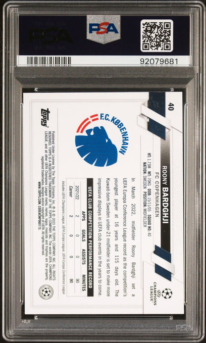 2022-23 TOPPS CHROME UEFA CLUB COMPETITIONS ROONY BARDGHJI 40 PULSAR PSA 10