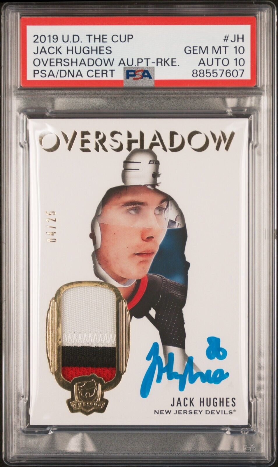 2019 UPPER DECK THE CUP OVERSHADOW AUTOGRAPH PATCH JACK HUGHES PSA 10/10 /25