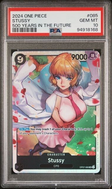 One Piece TCG OP07-085  Stussy English Gem Mint 10 (2024)