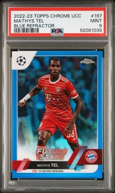 2022-23 TOPPS CHROME UEFA MATHYS TEL 197 BLUE REFRACTOR PSA 9 /150