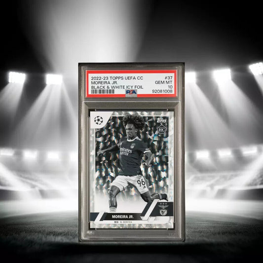 2022 TOPPS UEFA CLUB COMPETITIONS MOREIRA JR. 37 BLACK & WHITE ICY FOIL PSA 10