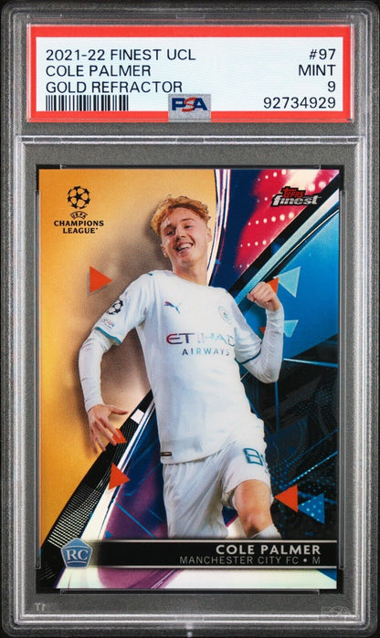 2021-22 TOPPS FINEST UEFA CHAMPIONS COLE PALMER 97 GOLD REFRACTOR PSA 9 /50