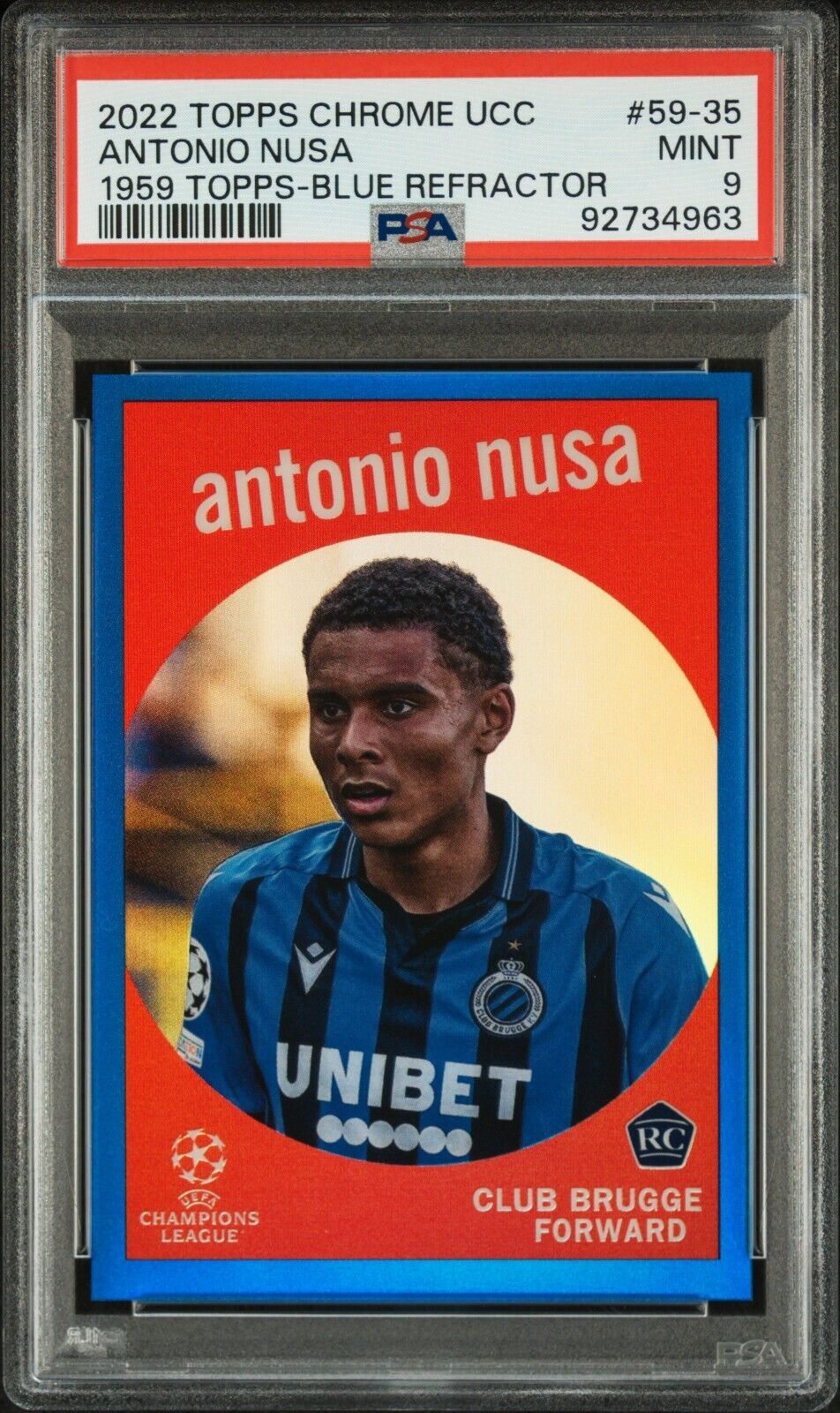 2022-23 TOPPS CHROME UEFA 1959 ANTONIO NUSA 59-35 BLUE REFRACTOR PSA 9 /150