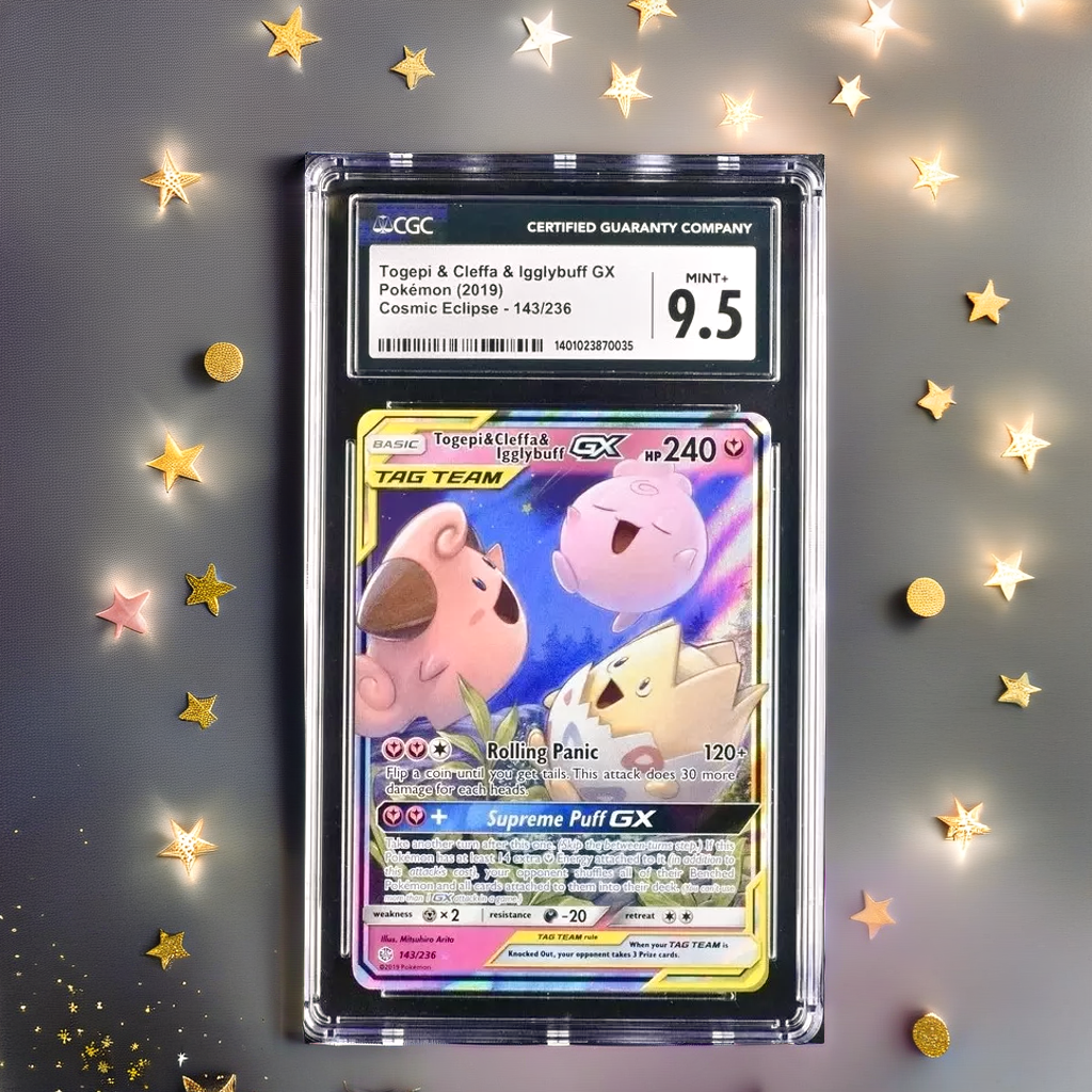 Togepi & Cleffa & IgglybuffGX 143/236 CosmicEclipse English UltraRare 9.5 (2019)