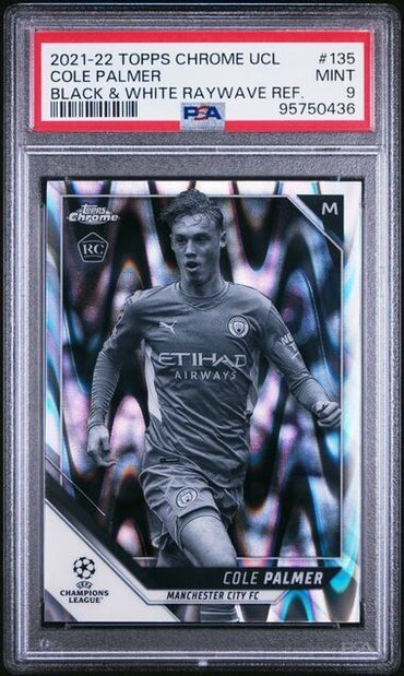 2021 TOPPS CHROME UEFA COLE PALMER 135 BLACK & WHITE RAYWAVE REF. PSA 9