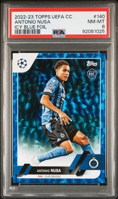 2022 TOPPS UEFA CLUB COMPETITIONS ANTONIO NUSA 140 ICY BLUE FOIL PSA 8 /99