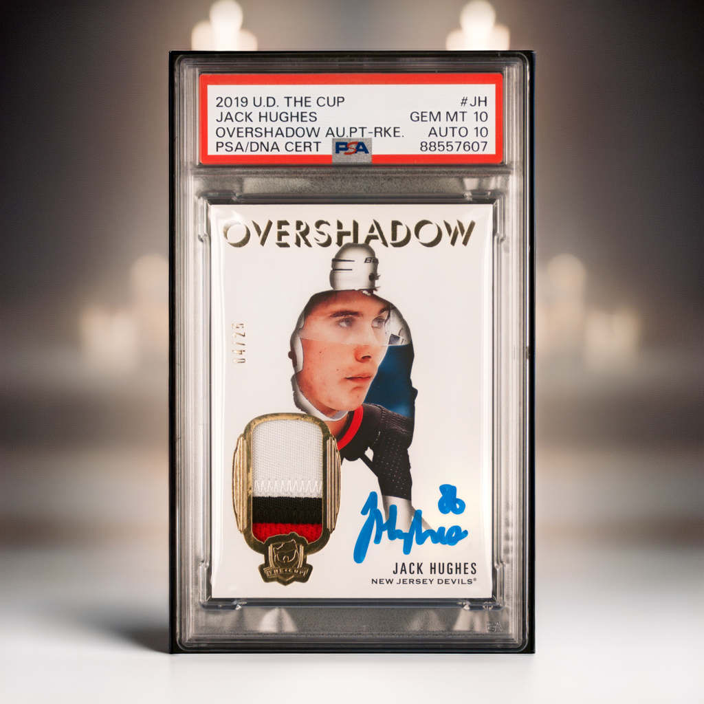 2019 UPPER DECK THE CUP OVERSHADOW AUTOGRAPH PATCH JACK HUGHES PSA 10/10 /25