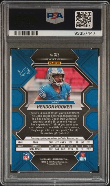 2023 PANINI MOSAIC HENDON HOOKER #322 AU-FSN RED/YLW CHC SIGNED MINT 7