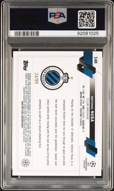 2022 TOPPS UEFA CLUB COMPETITIONS ANTONIO NUSA 140 ICY BLUE FOIL PSA 8 /99