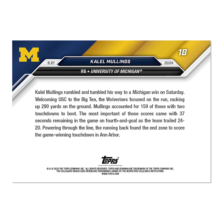 Kalel Mullings - 2024 Bowman U Now® Football Card 18