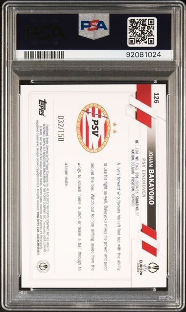 2022 TOPPS JADE EDITION UEFA JOHAN BAKAYOKO 126 CHINESE NEW YEAR PSA 9 /150