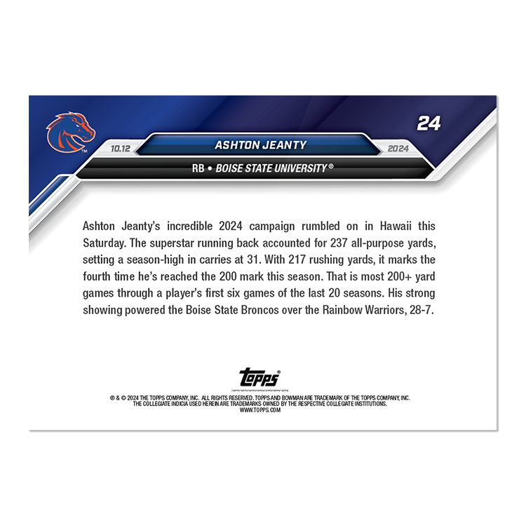 Ashton Jeanty - 2024 Bowman U Now® Football Card 24