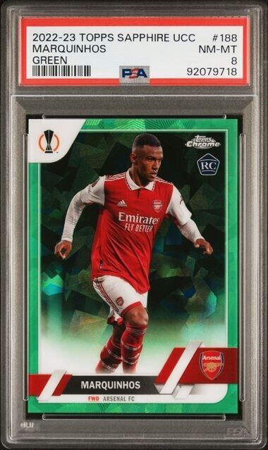 2022-23 TOPPS CHROME SAPPHIRE EDITION UEFA MARQUINHOS 188 GREEN PSA 8 /70