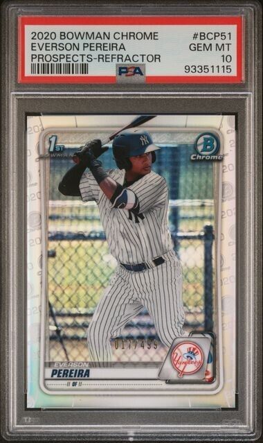 2020 BOWMAN CHROME PROSPECTS  Everson Pereira	/499 Gem Mint 10